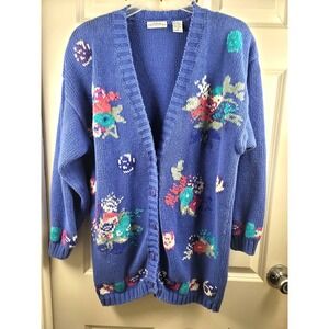 Vintage‎ Point Of View Collection Floral Cardigan Sweater Women's Size M Acrylic